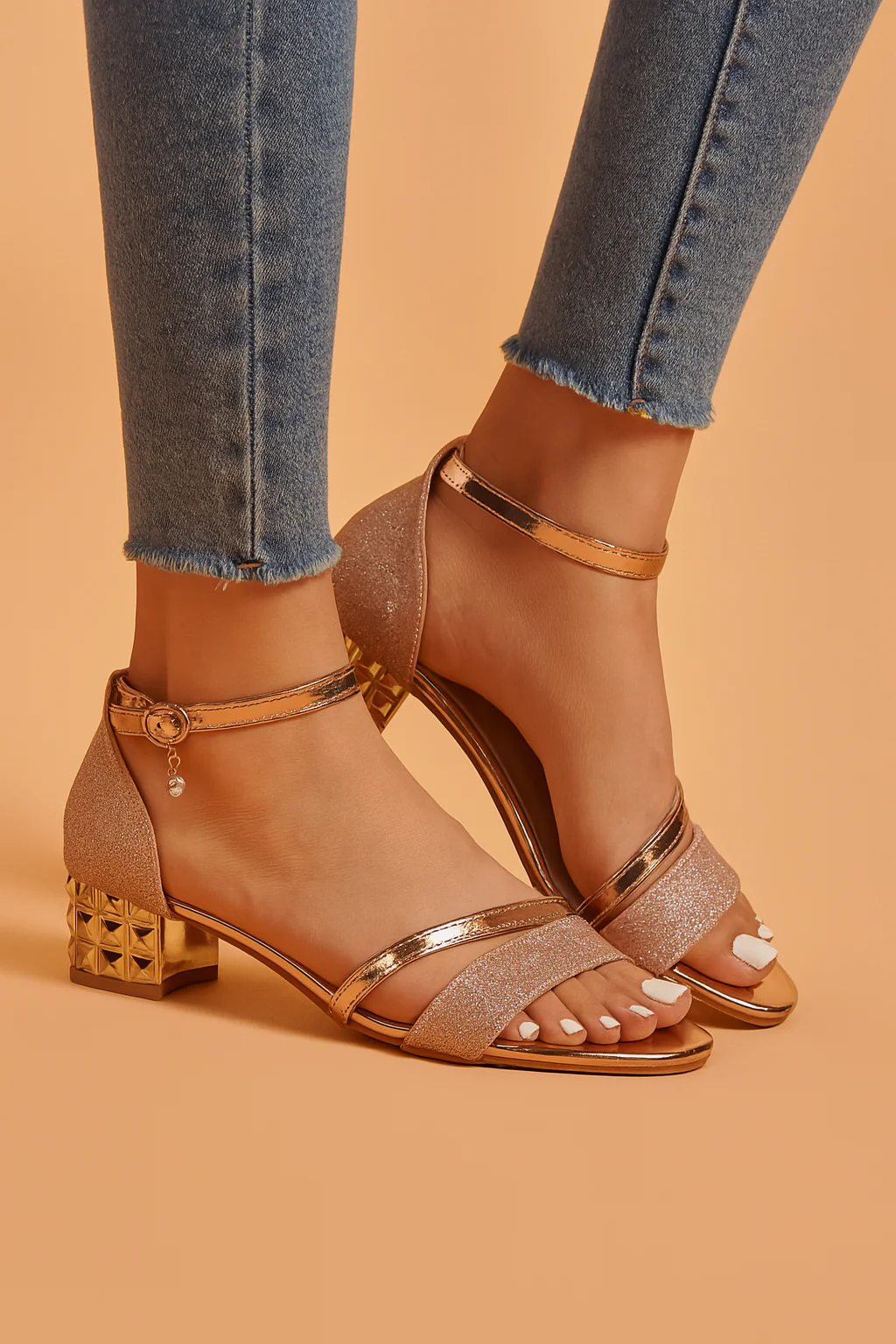 Kinga | Low-heeled sandals with a decorative strap - Image 3