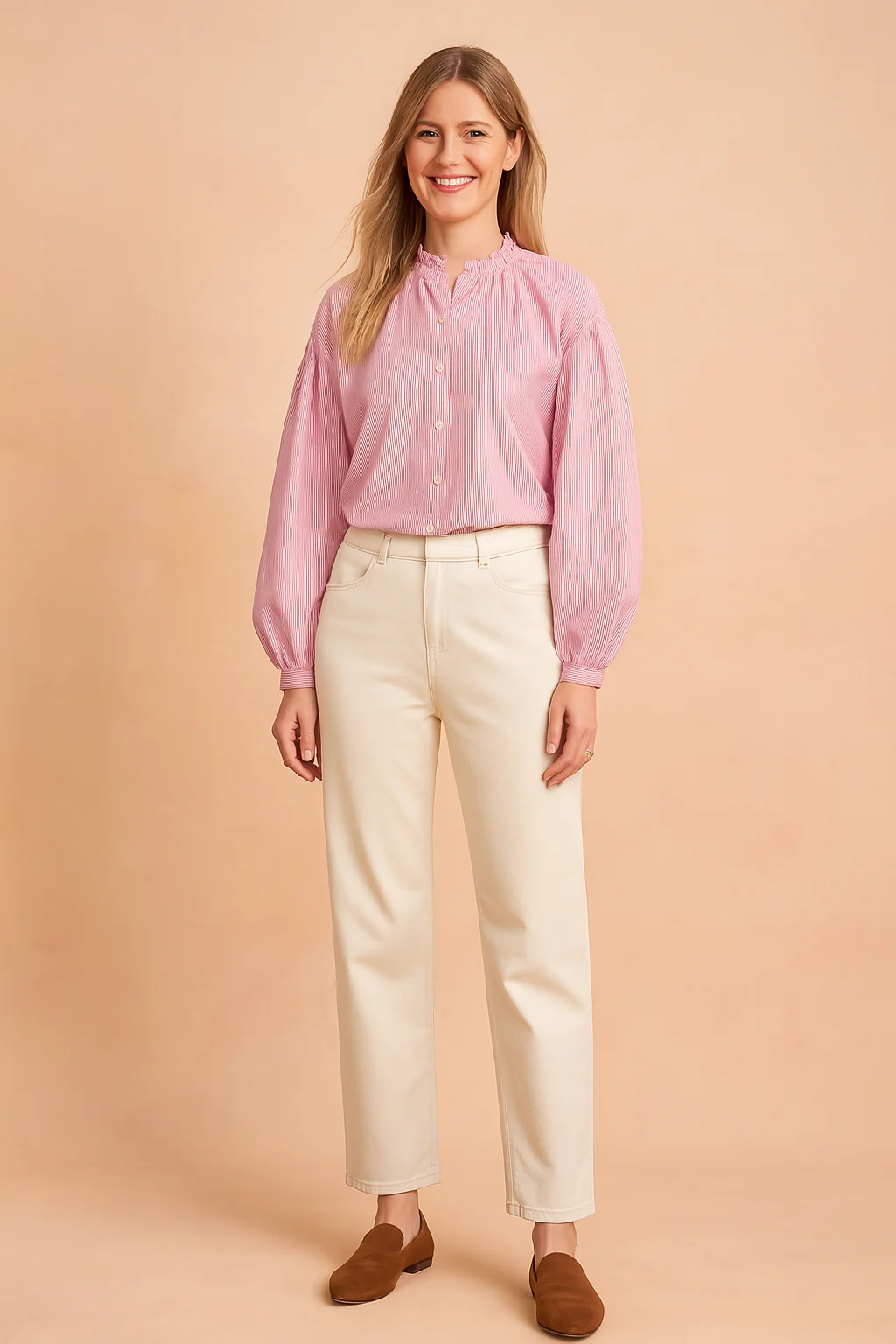 Liwia | Stylish striped blouse with a delicate stand-up collar