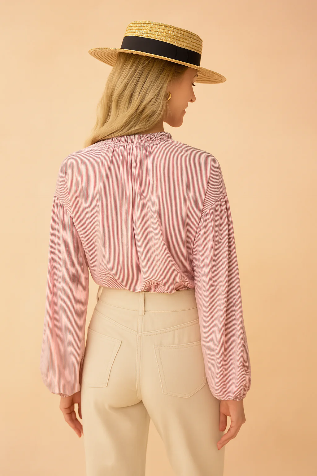 Liwia | Stylish striped blouse with a delicate stand-up collar - Image 2