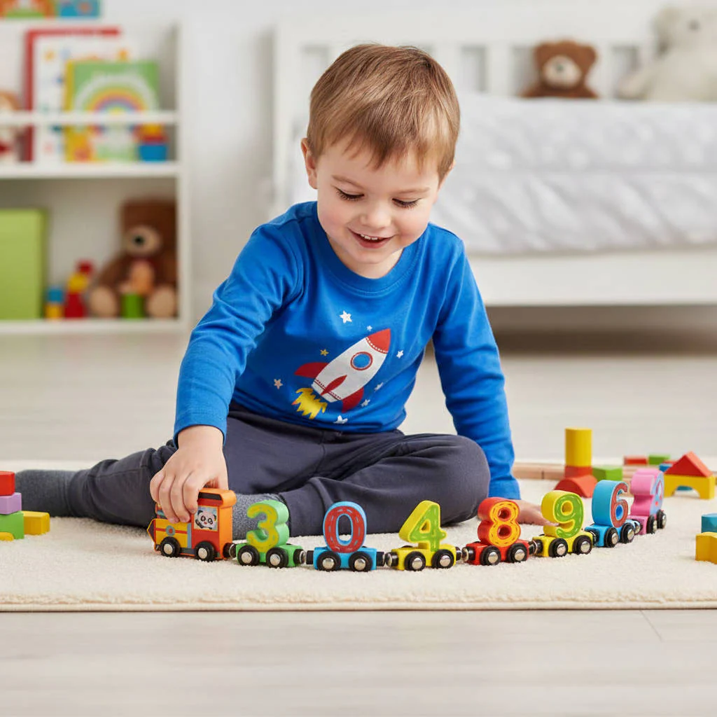Magnetic Number Blocks Educational Toy Set for Ages 3-6 - Learning Math with Wooden Train and Color Recognition
