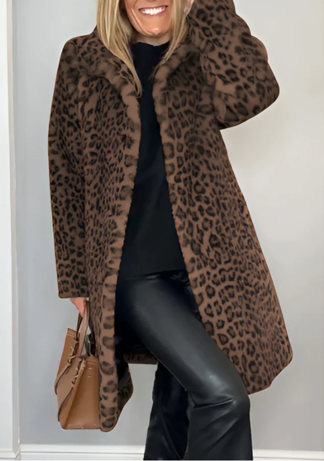 Women's Winter Coat Plush Leopard Print Lightweight Puffer - Image 3