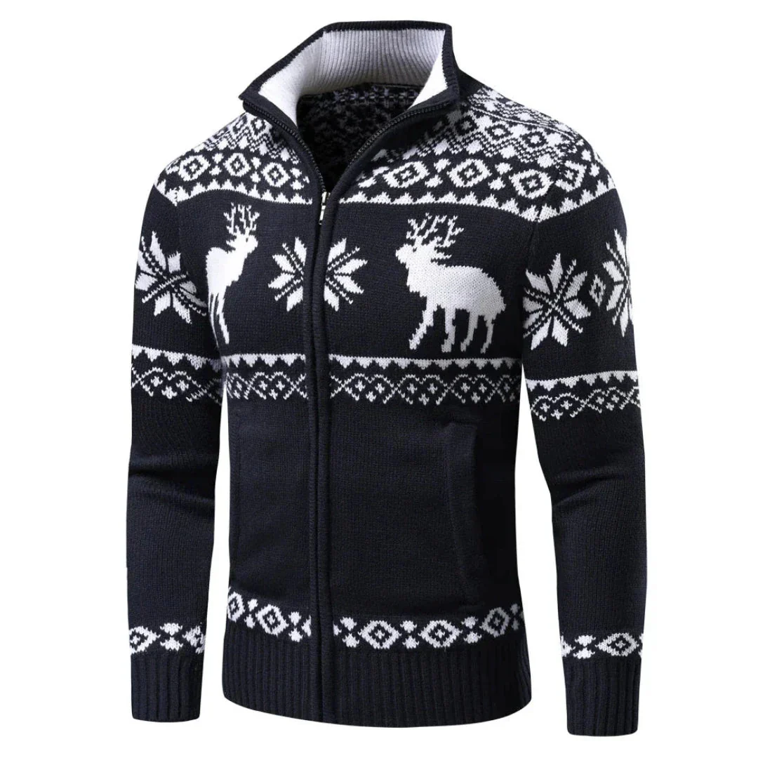 Men's Festive Christmas Sweater Warm Knit Zipper - Image 3