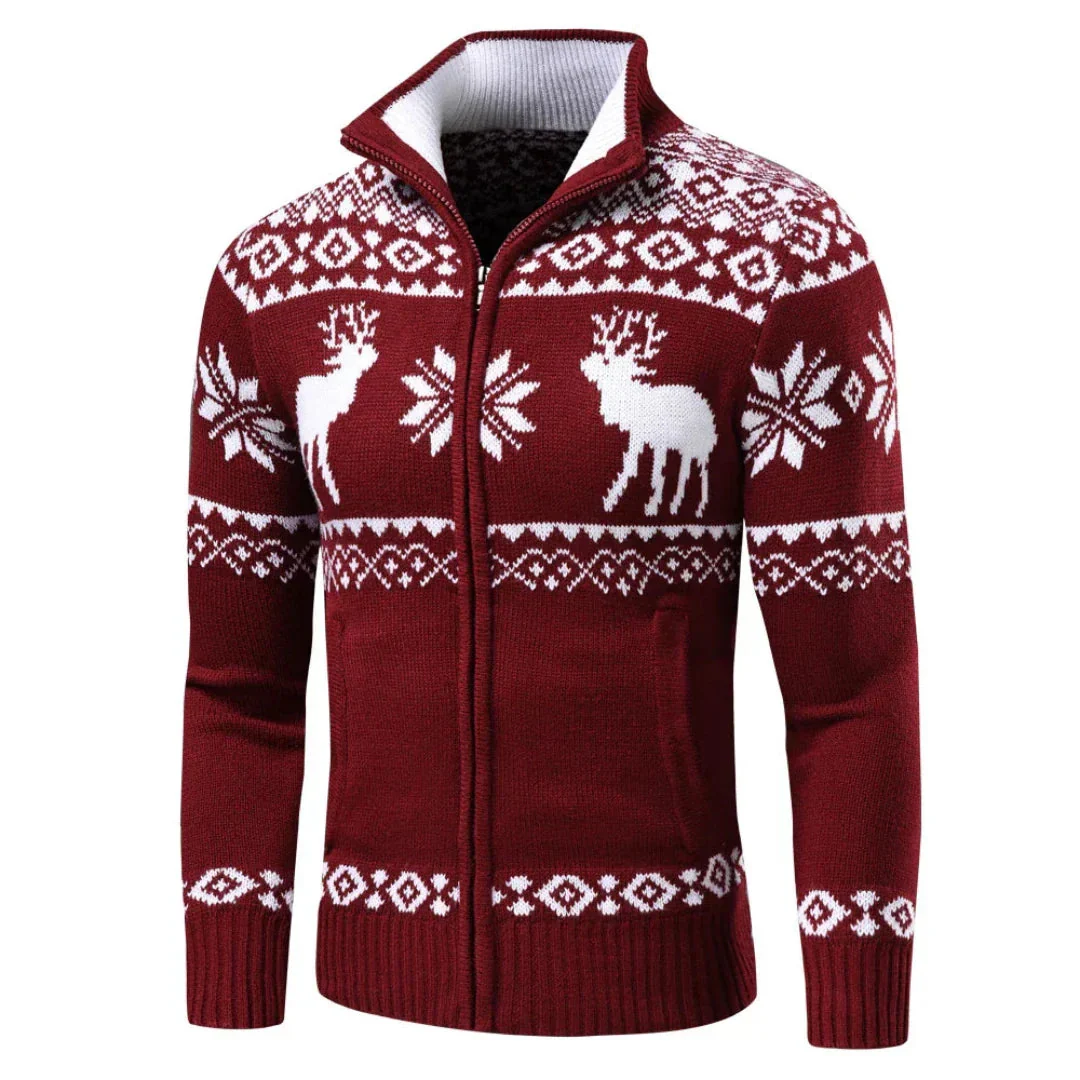 Men's Festive Christmas Sweater Warm Knit Zipper - Image 4