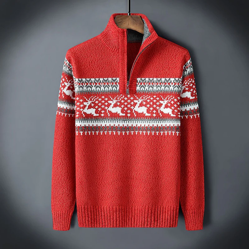Men's Festive Christmas Sweater Warm Knit Zipper - Image 5