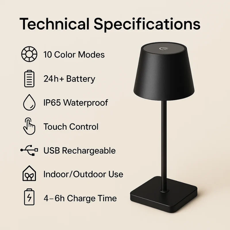 Modern rechargeable wireless LED table lamp | Portable lighting for home, office and outdoor use - Image 4
