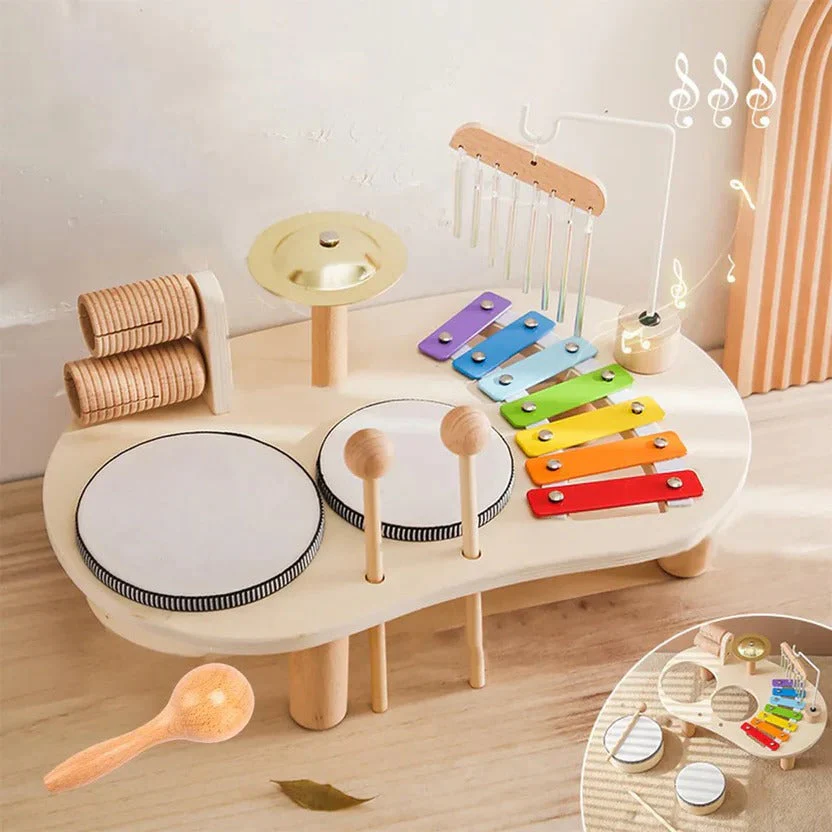 Montessori Musical Toys Drum Kit for Toddlers with Xylophone, Interactive Play Set for Rhythm and Motor Skill Development