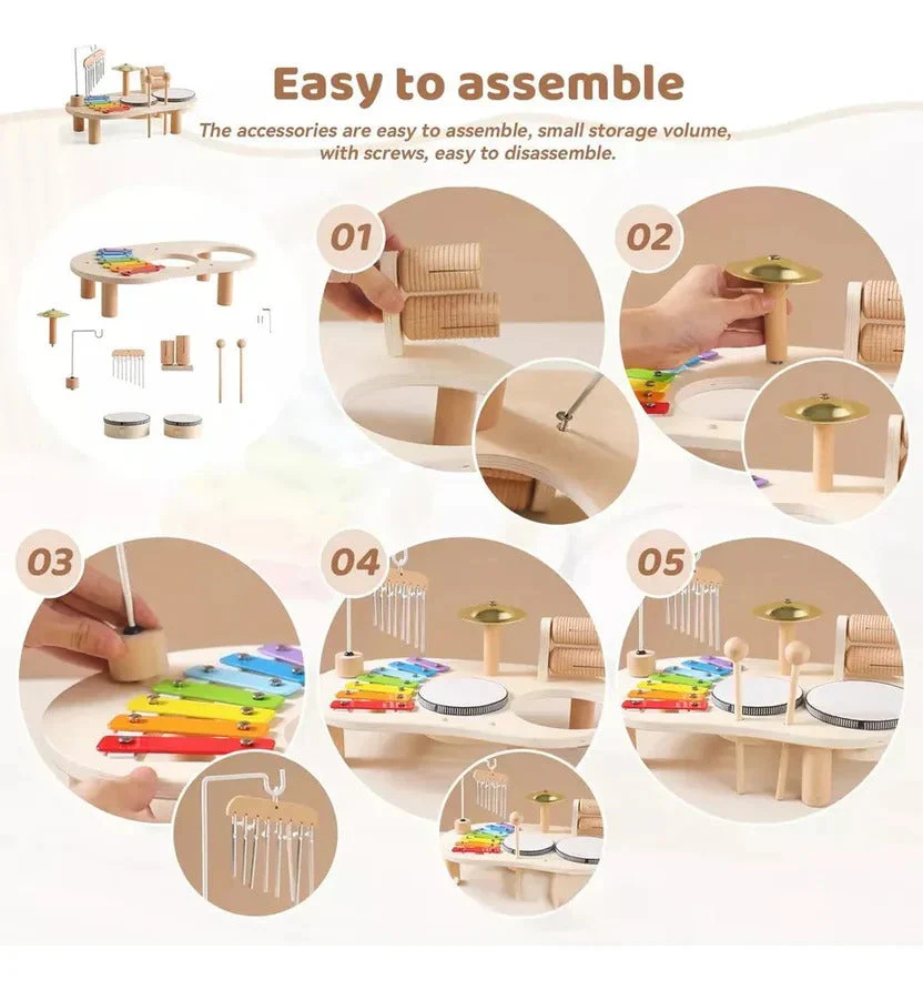 Montessori Musical Toys Drum Kit for Toddlers with Xylophone, Interactive Play Set for Rhythm and Motor Skill Development - Image 2