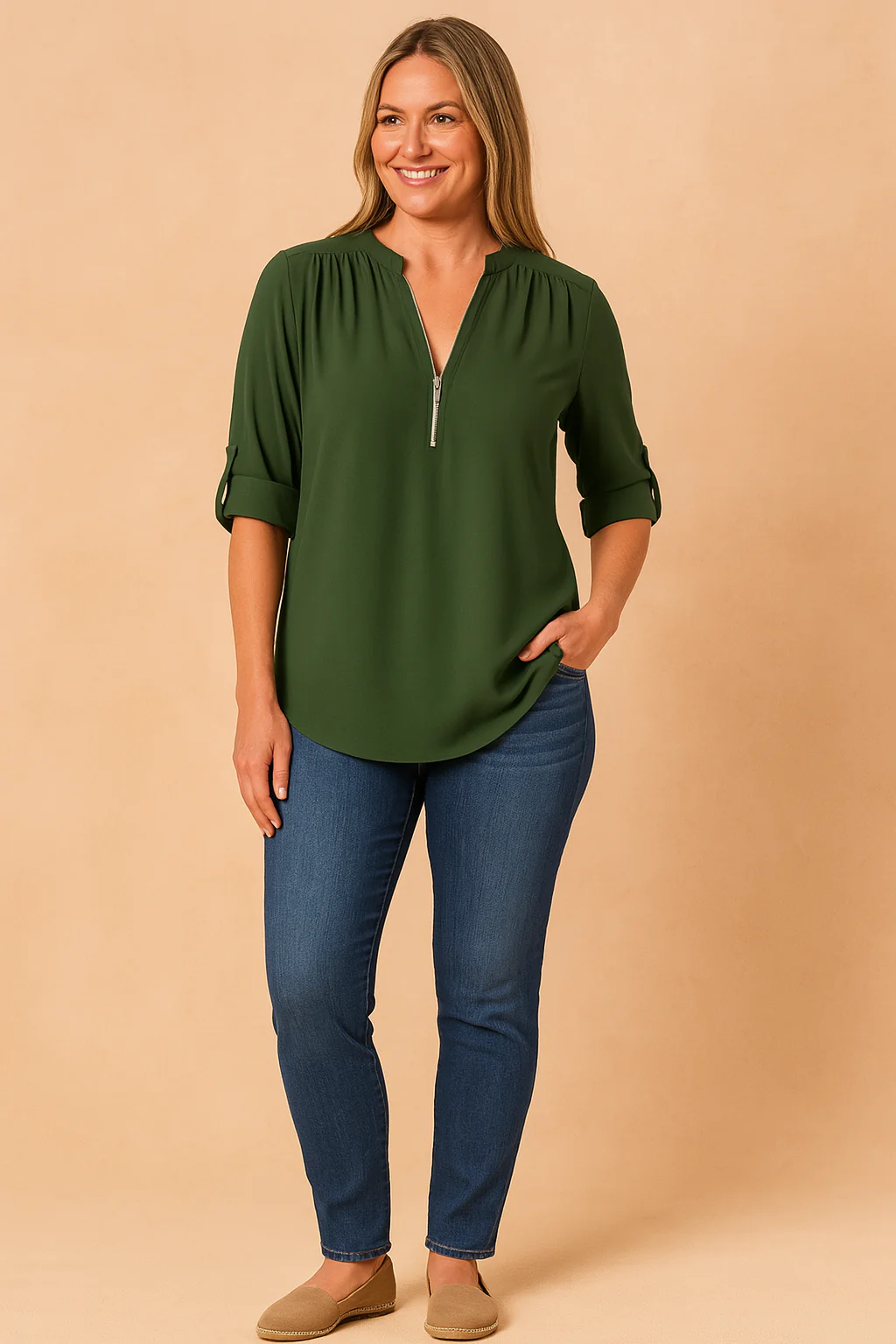 Nessa | Zippered blouse with 3/4 sleeves - Image 6