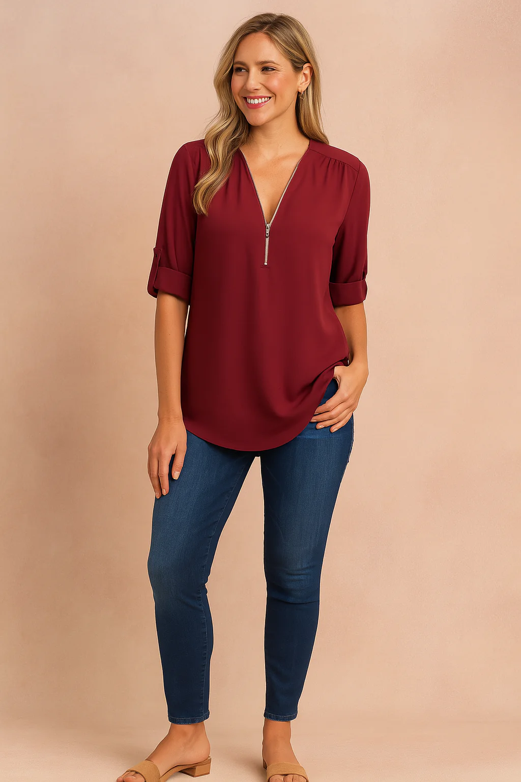 Nessa | Zippered blouse with 3/4 sleeves - Image 9