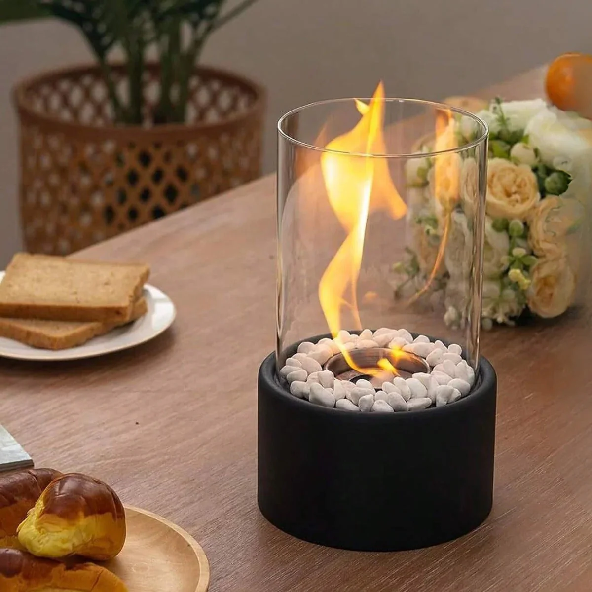 Portable glass tabletop fireplace