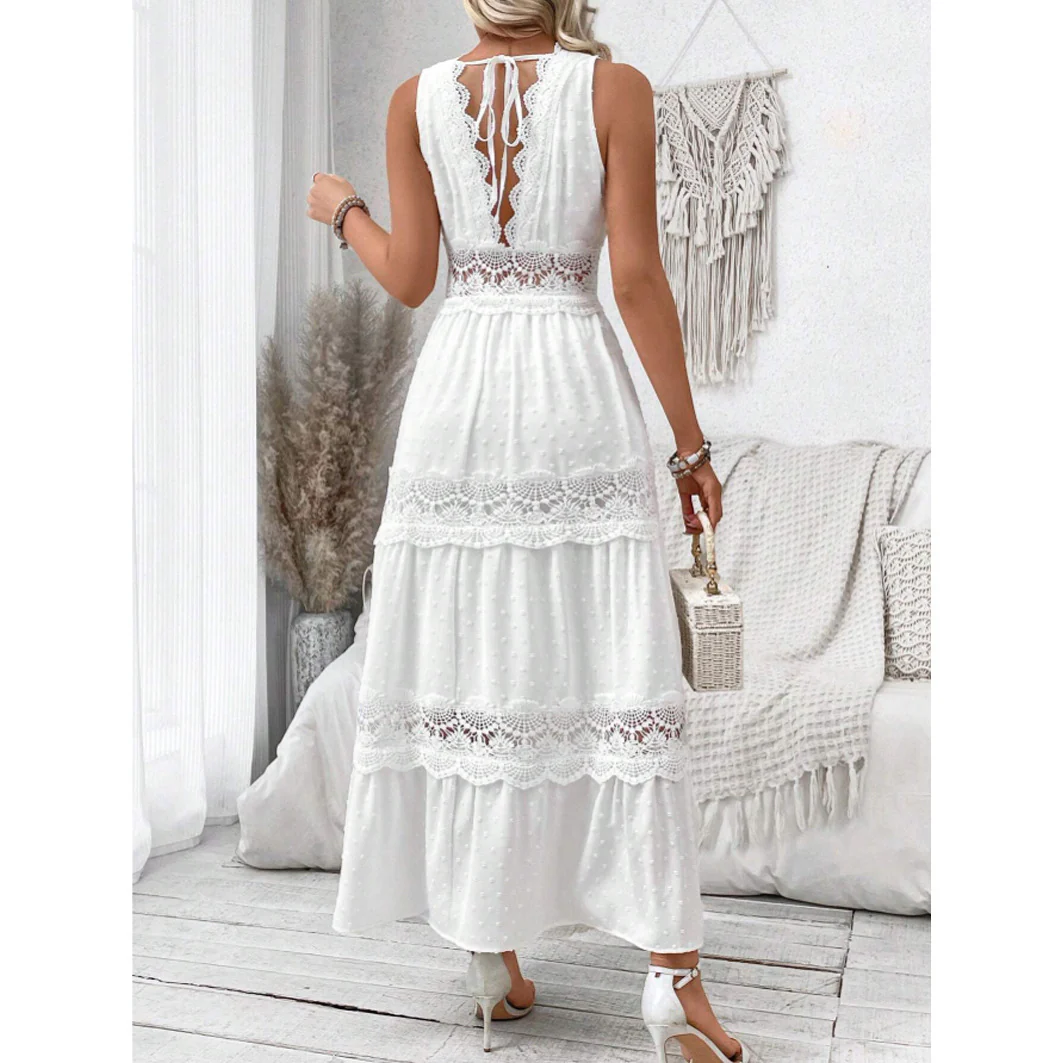 Women's Elegant White Maxi Dress Sleeveless Polyester for Summer Events - Image 3