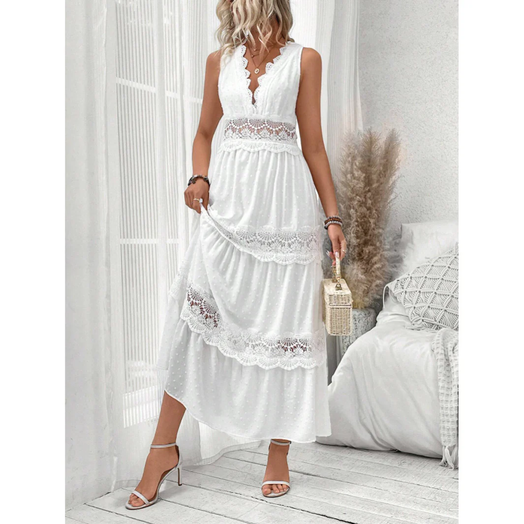 Women's Elegant White Maxi Dress Sleeveless Polyester for Summer Events - Image 4