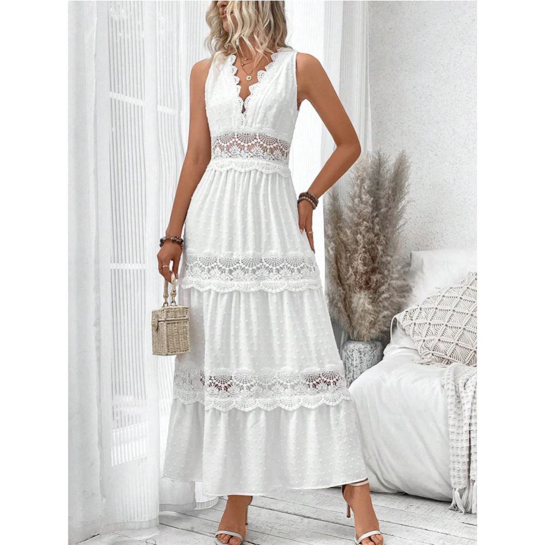 Women's Elegant White Maxi Dress Sleeveless Polyester for Summer Events - Image 5