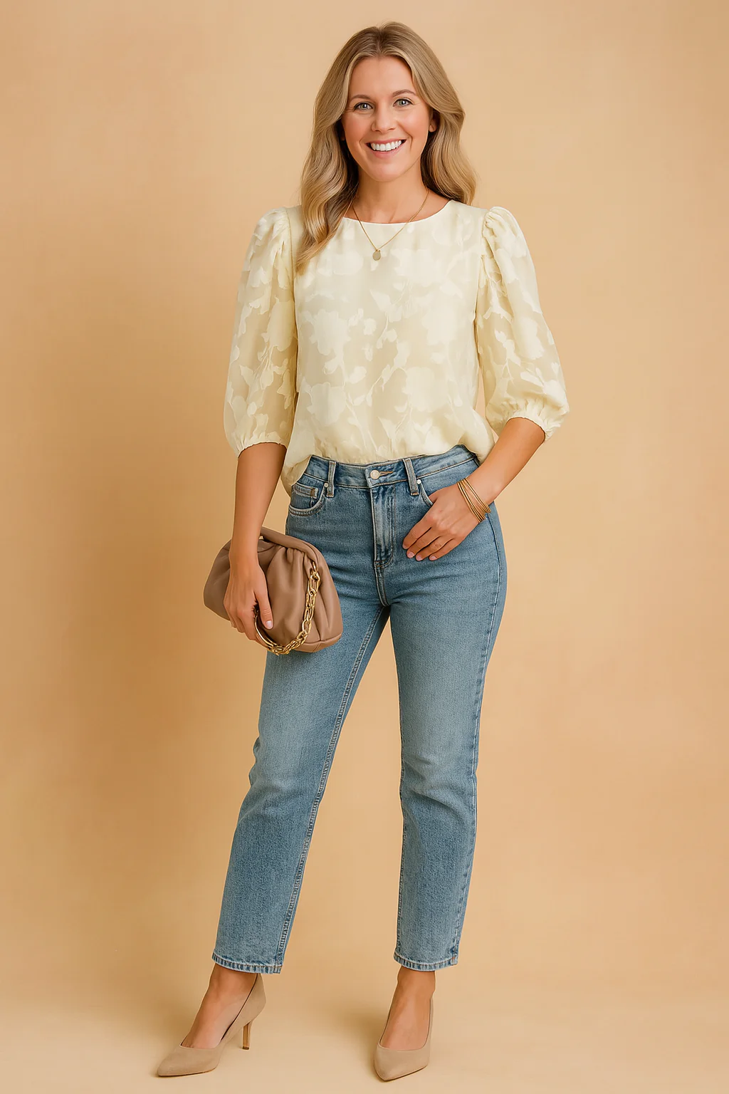 Rosana | Elegant floral blouse with puff sleeves - Image 3
