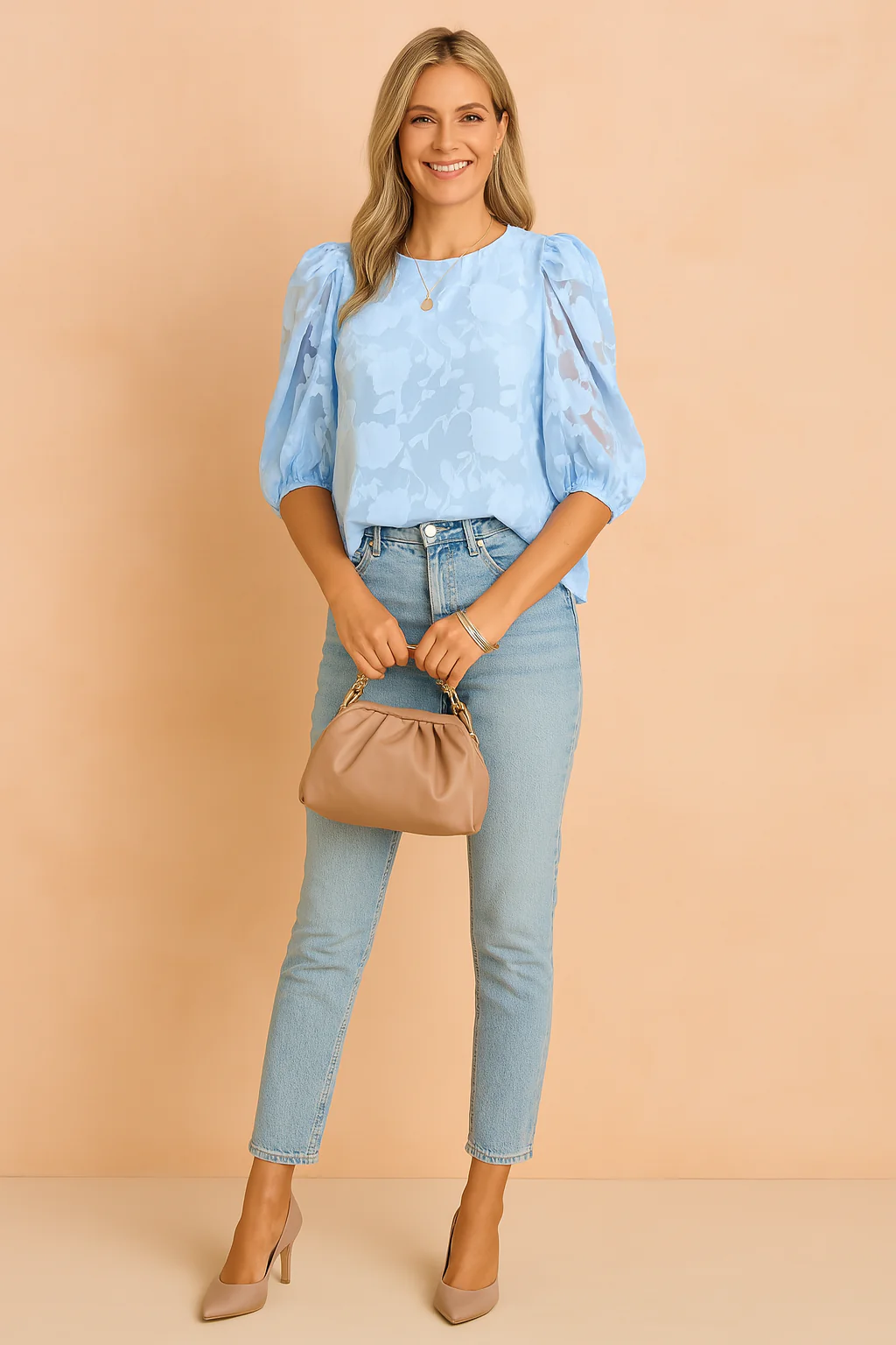Rosana | Elegant floral blouse with puff sleeves - Image 4