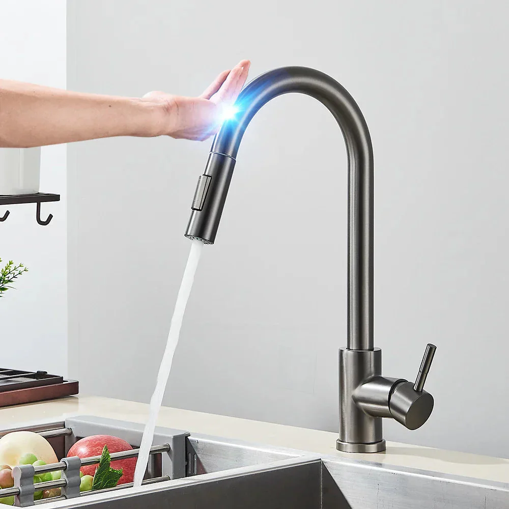 Smart Touch Kitchen Faucet with Pull-Out Nozzle – Brushed Nickel Kitchen Mixer Tap for Easy Water Control - Image 3