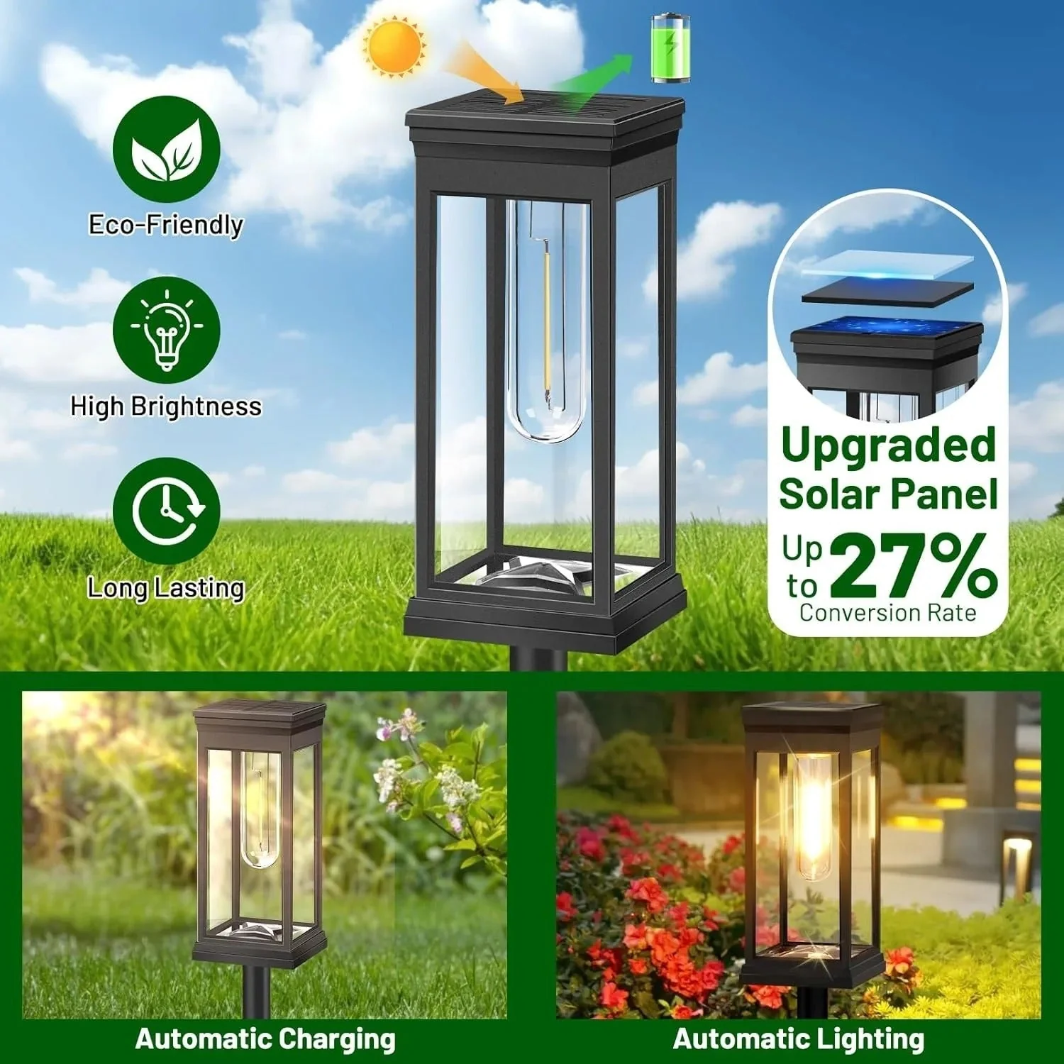 Solar Pathway Lights – Eco-Friendly Outdoor Lighting with Dusk-to-Dawn Operation, Waterproof Garden Path Lights, 4-Pack - Image 3