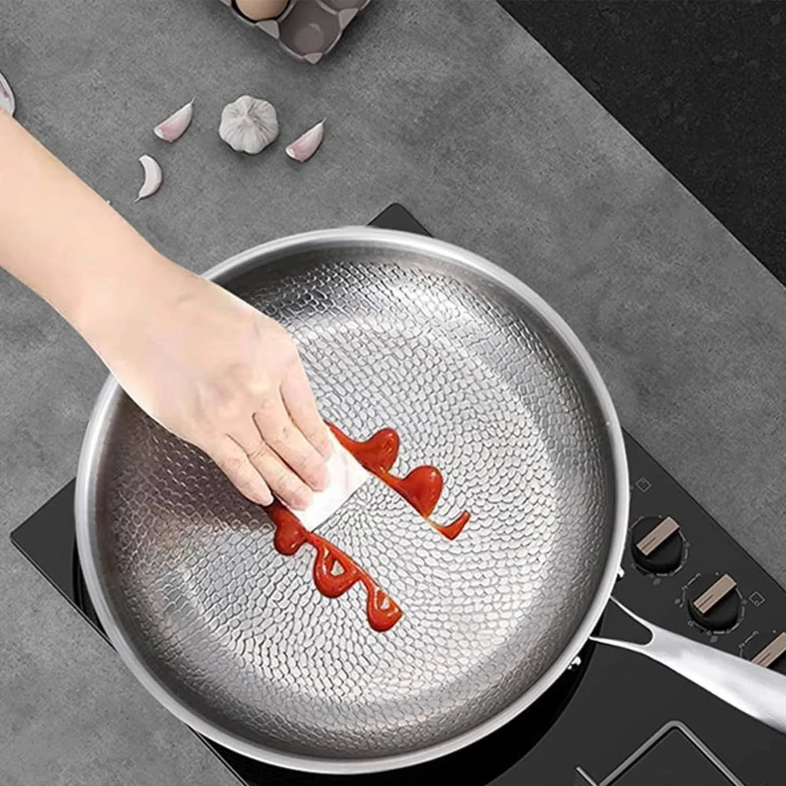Titanium Non-Stick Frying Pan with Deep Sides – Fish Scale Texture, Durable Heat Distribution for All Heat Sources - Image 3