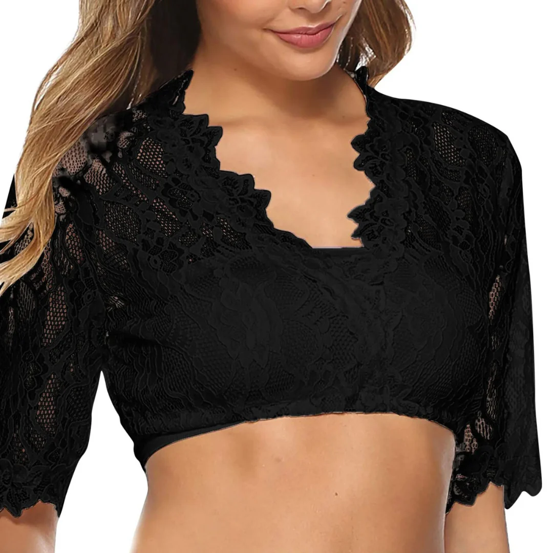 Traditional blouse with lace and half-length sleeves in dirndl style