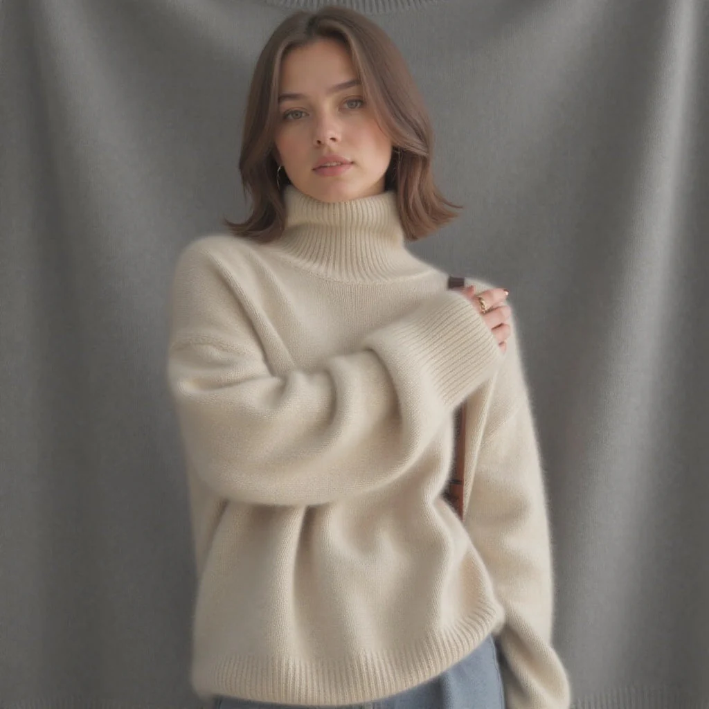Women's Oversized Turtleneck Sweater Comfortable Cashmere - Image 10