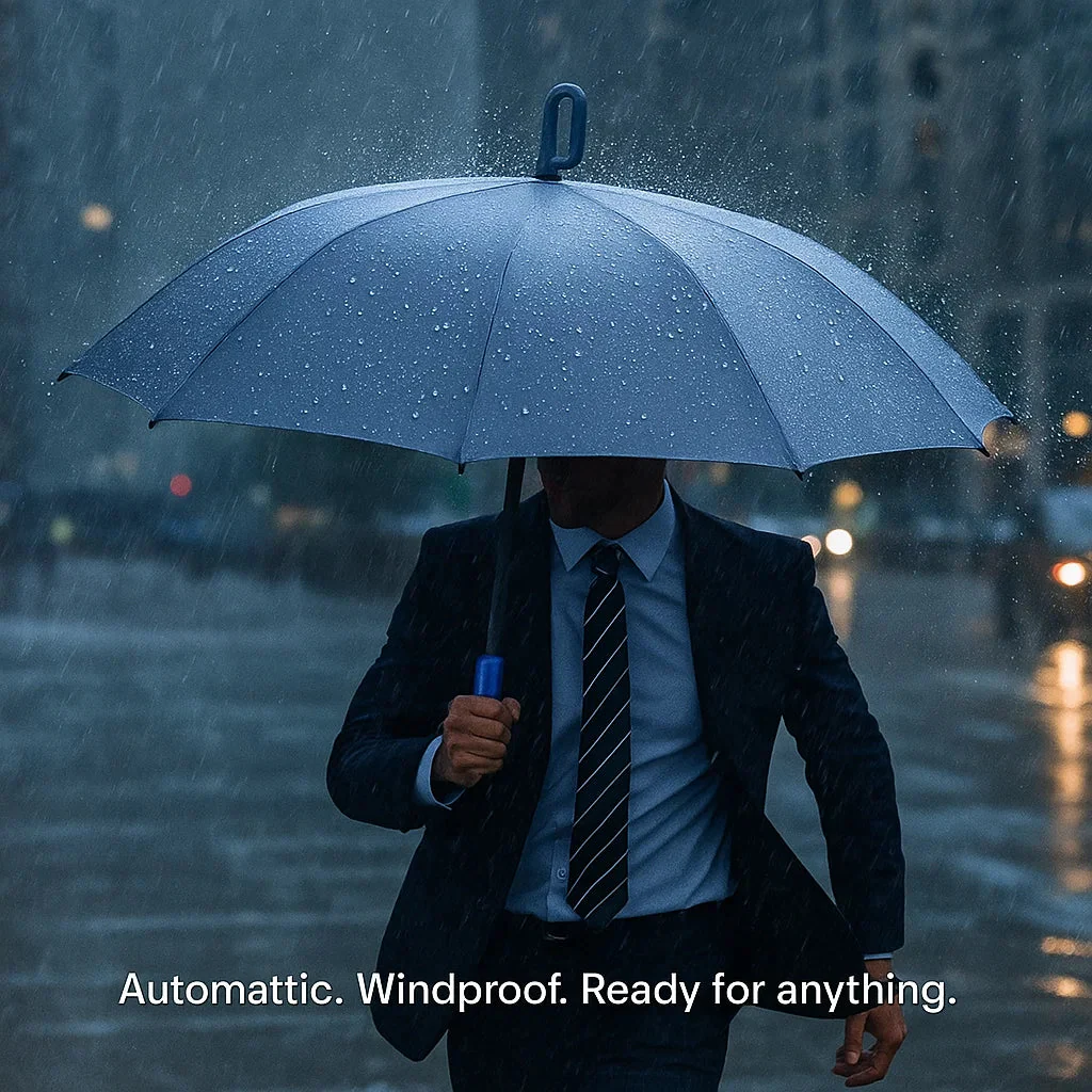 Wind-resistant folding umbrella with large buckle handle – compact and durable - Image 2