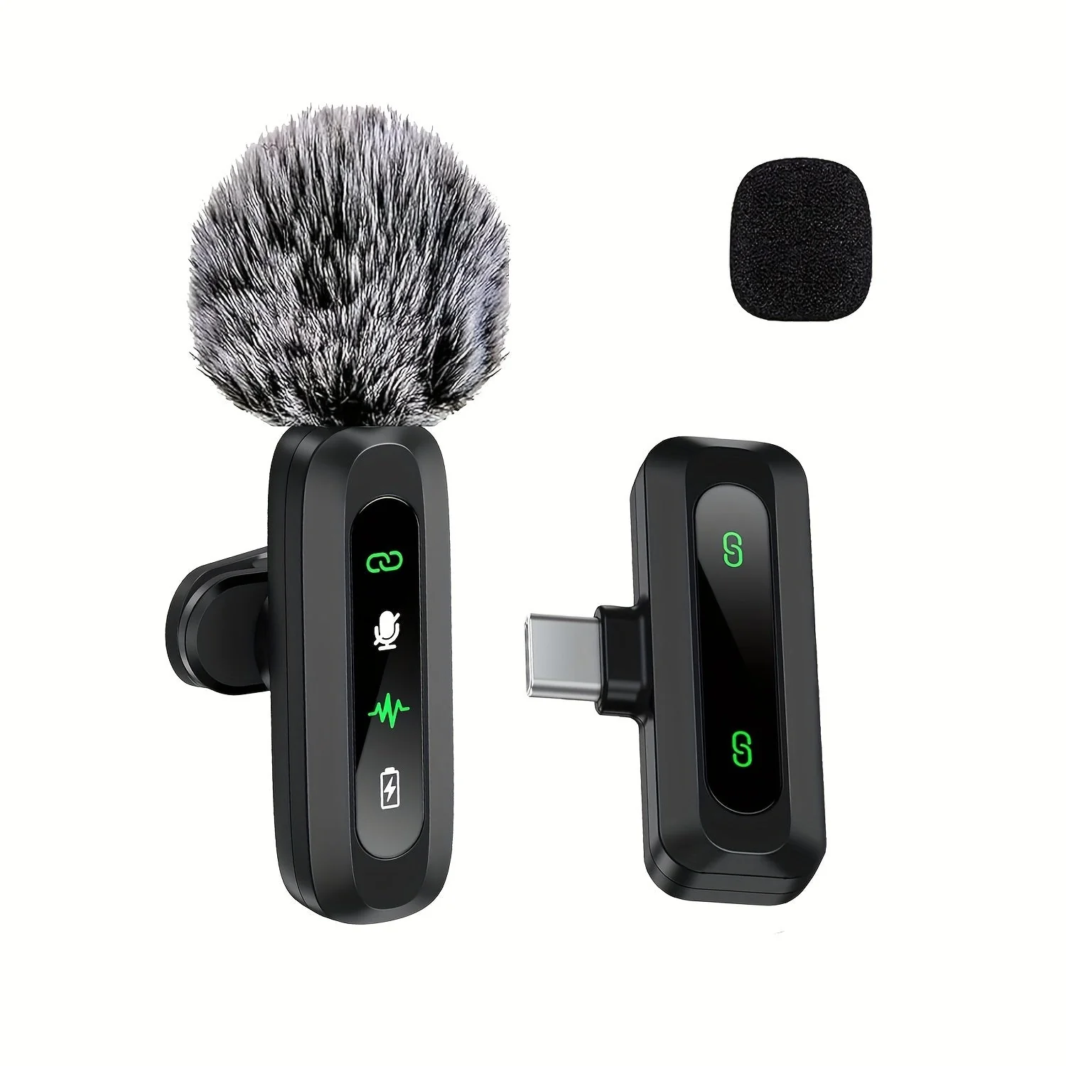 Wireless lavalier microphone with USB-C connectivity for smartphones and tablets - compact design, ideal for podcasts and vlogs