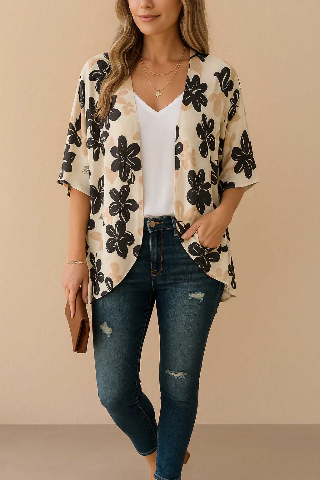 Women's Airy Kimono Lightweight Fabric Stylish Print - Image 3