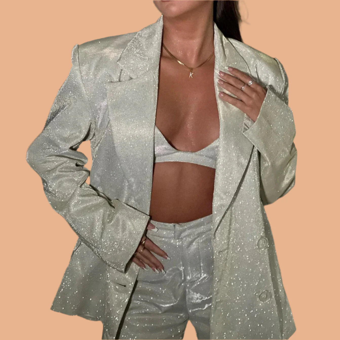 Women's Dazzling Sequin Blazer Set Stylish Evening Wear High-Quality Fabric - Image 3
