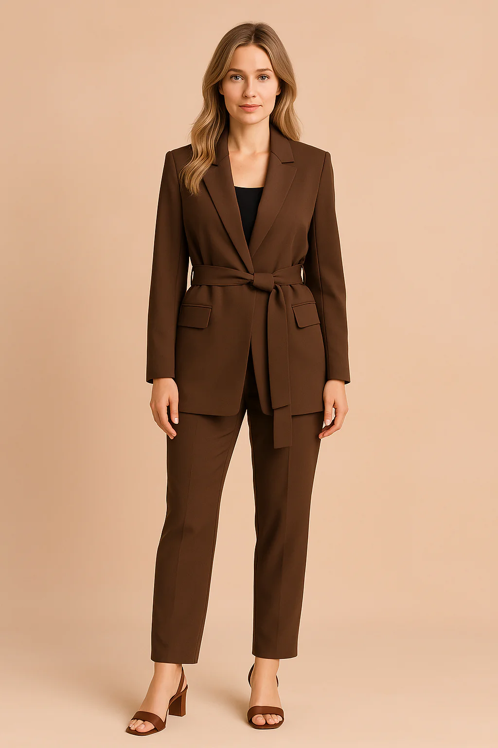 Women's Elegant Blazer with Belt Tailored Fit High-Quality Fabric - Image 3