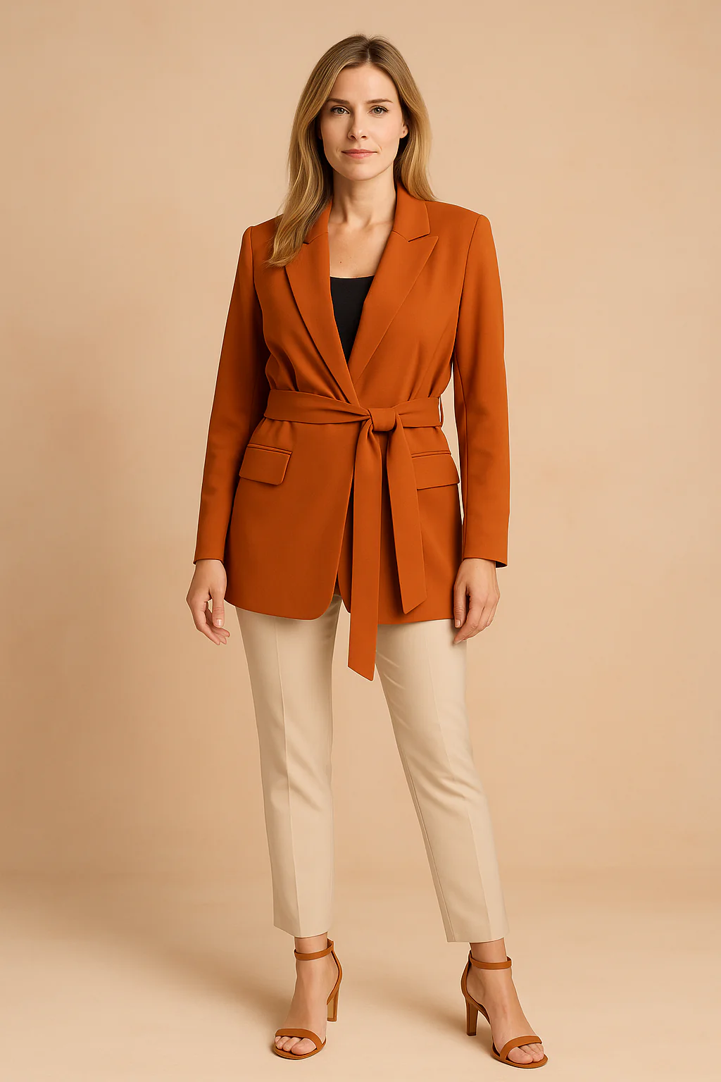 Women's Elegant Blazer with Belt Tailored Fit High-Quality Fabric - Image 4