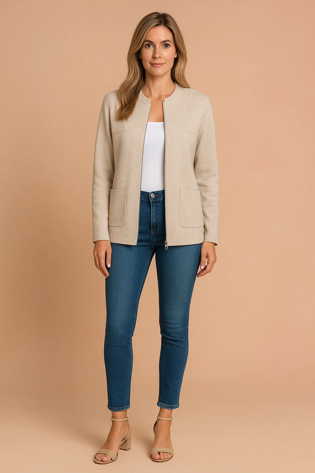 Women's Modern Blazer Stylish Zipper Design High-Quality Fabric - Image 2