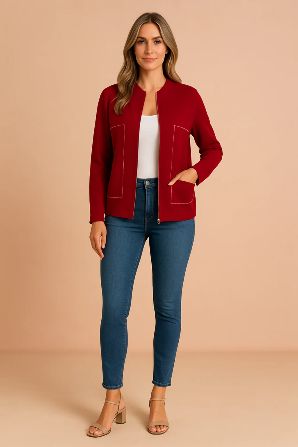 Women's Modern Blazer Stylish Zipper Design High-Quality Fabric - Image 3