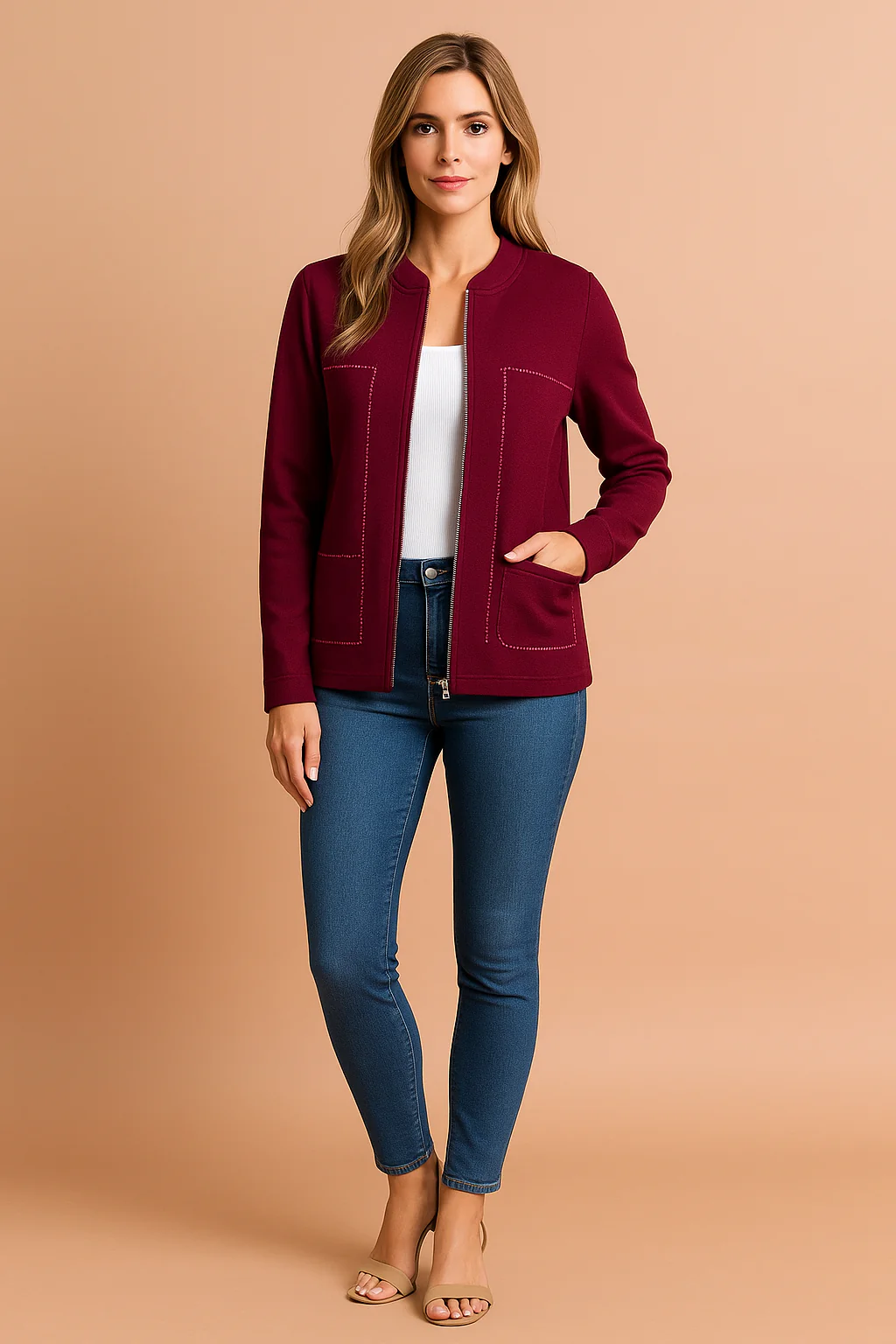 Women's Modern Blazer Stylish Zipper Design High-Quality Fabric - Image 4