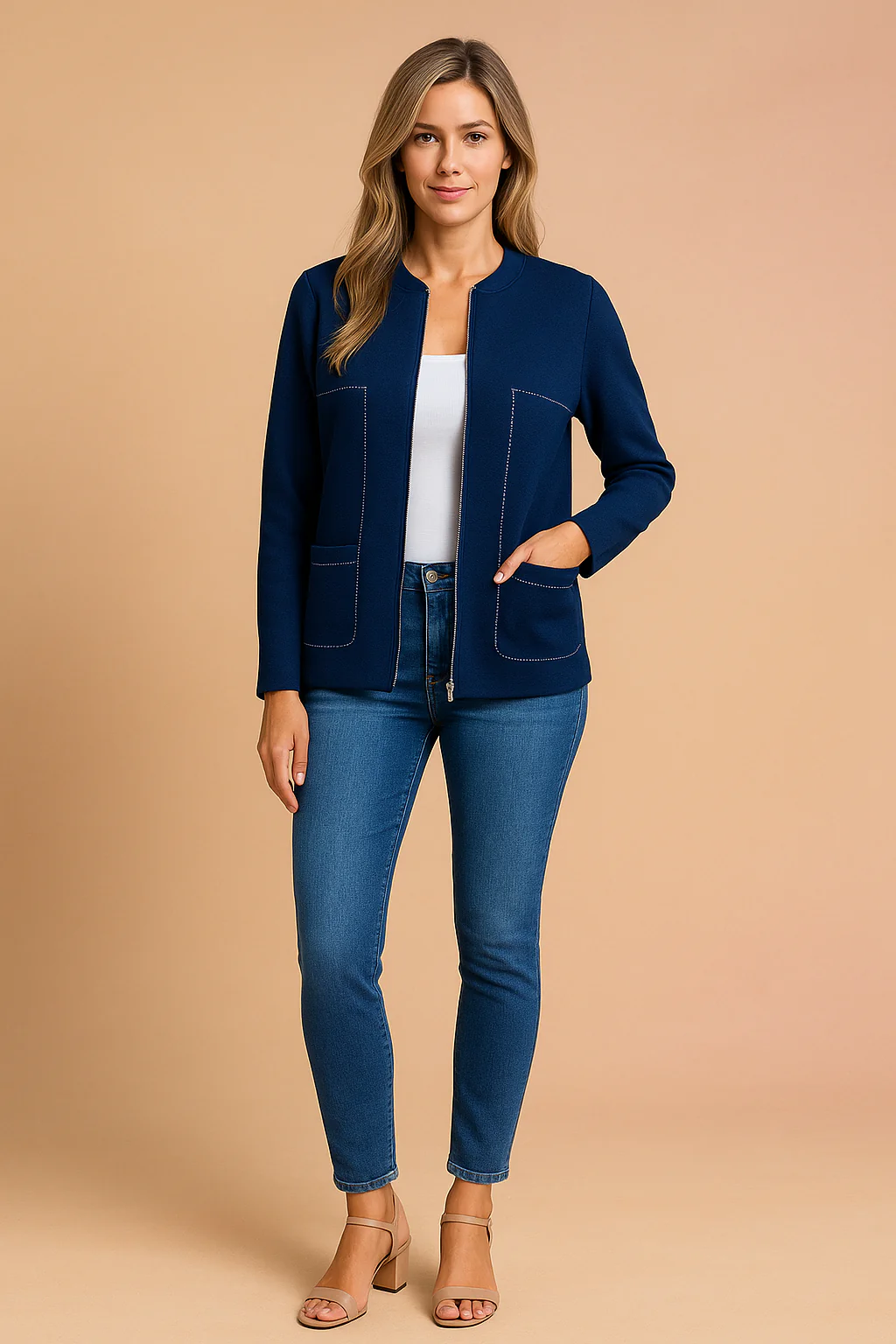 Women's Modern Blazer Stylish Zipper Design High-Quality Fabric - Image 5