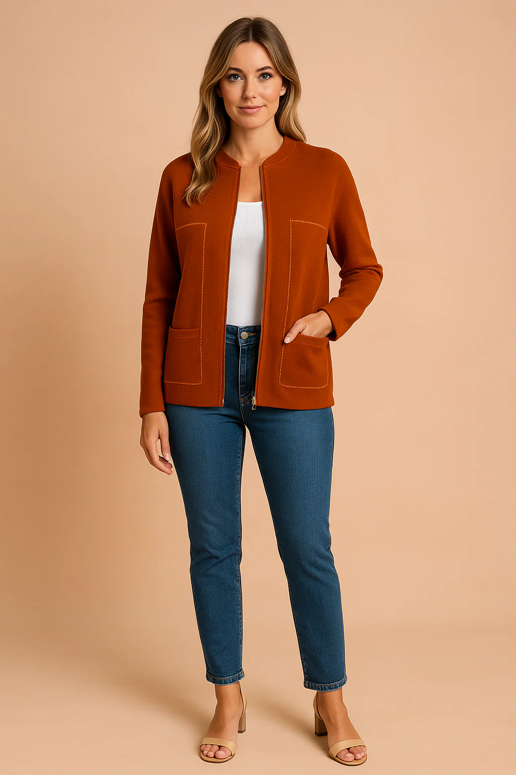Women's Modern Blazer Stylish Zipper Design High-Quality Fabric - Image 6