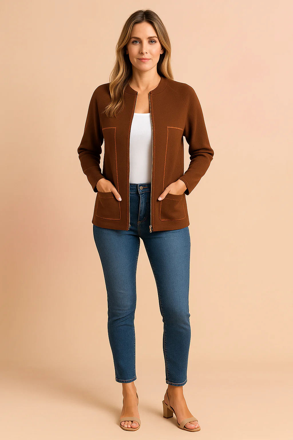 Women's Modern Blazer Stylish Zipper Design High-Quality Fabric - Image 8