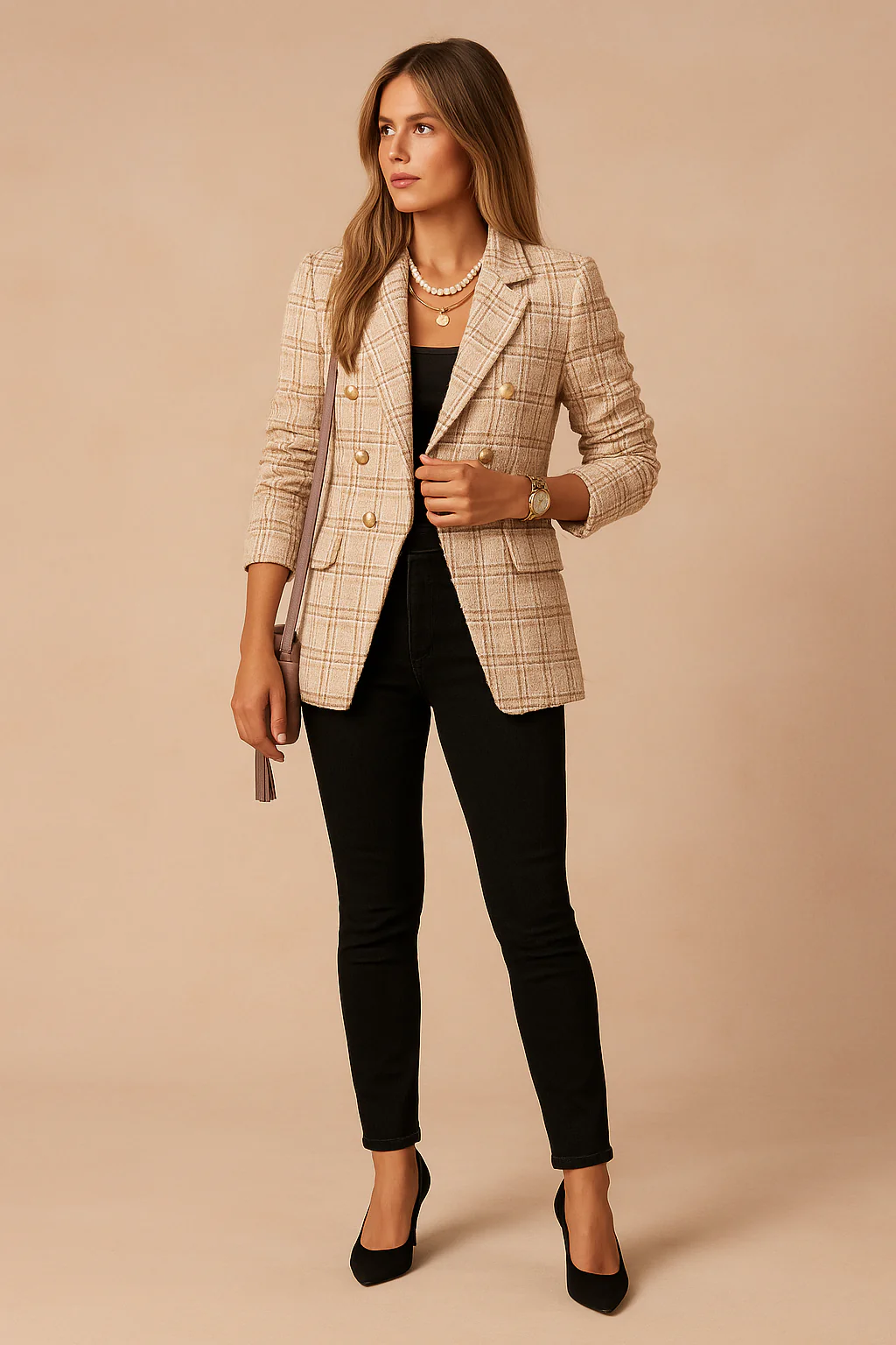 Women's Stylish Checked Jacket Tailored Fit High-Quality Fabric - Image 3