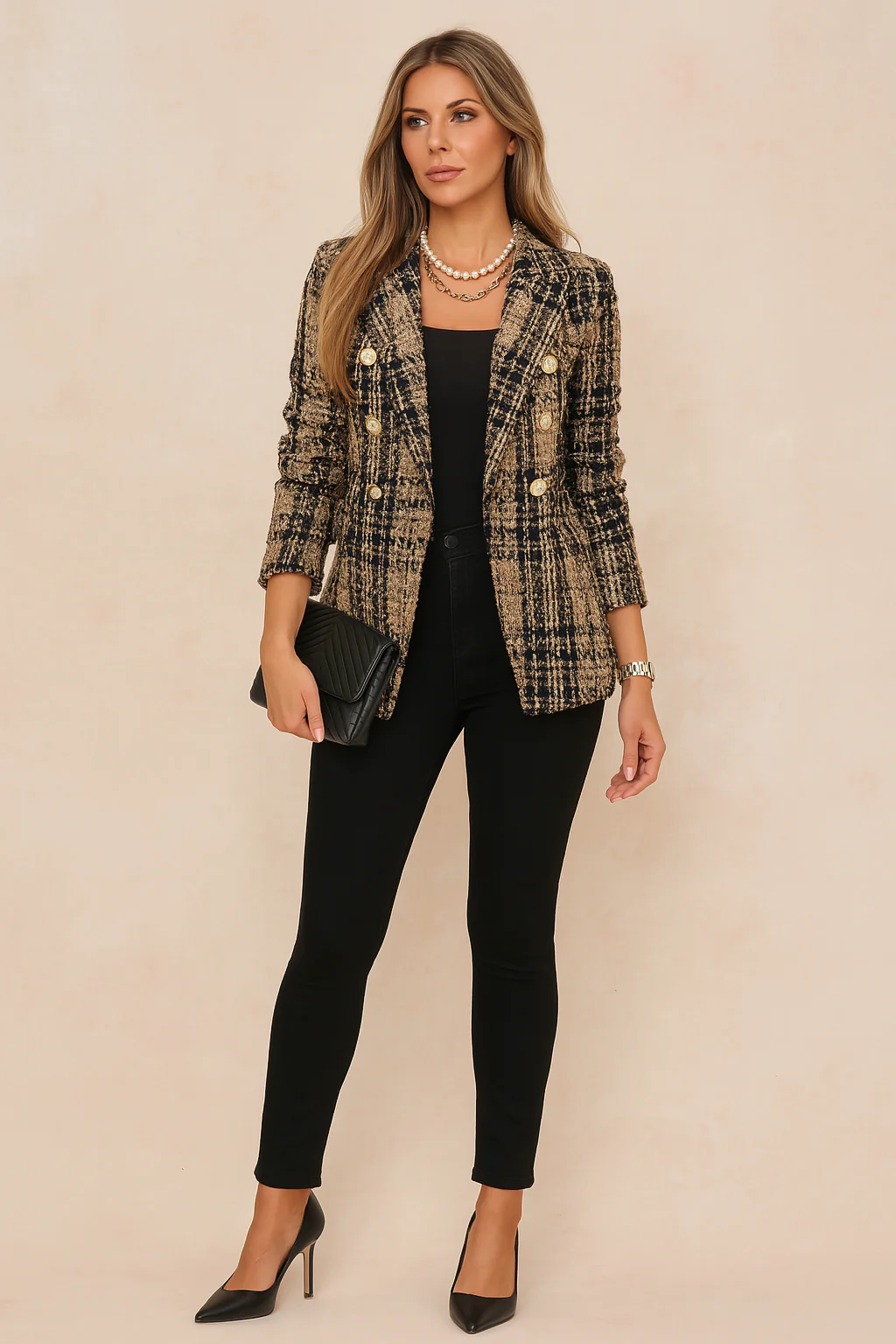 Women's Stylish Checked Jacket Tailored Fit High-Quality Fabric - Image 4