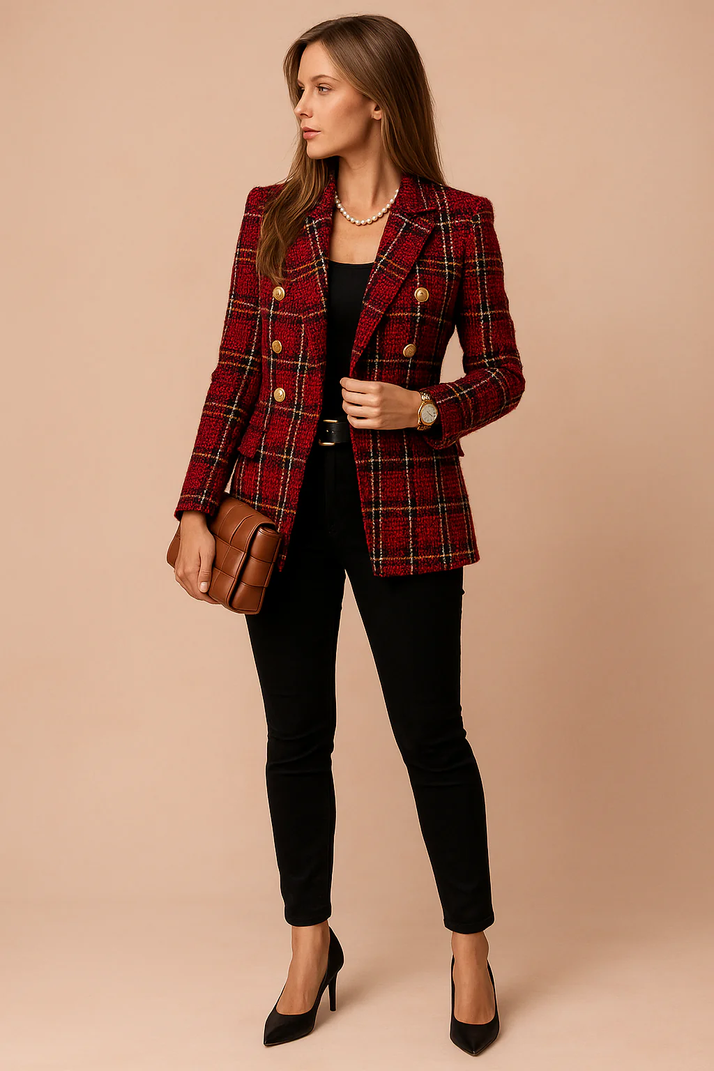 Women's Stylish Checked Jacket Tailored Fit High-Quality Fabric - Image 5