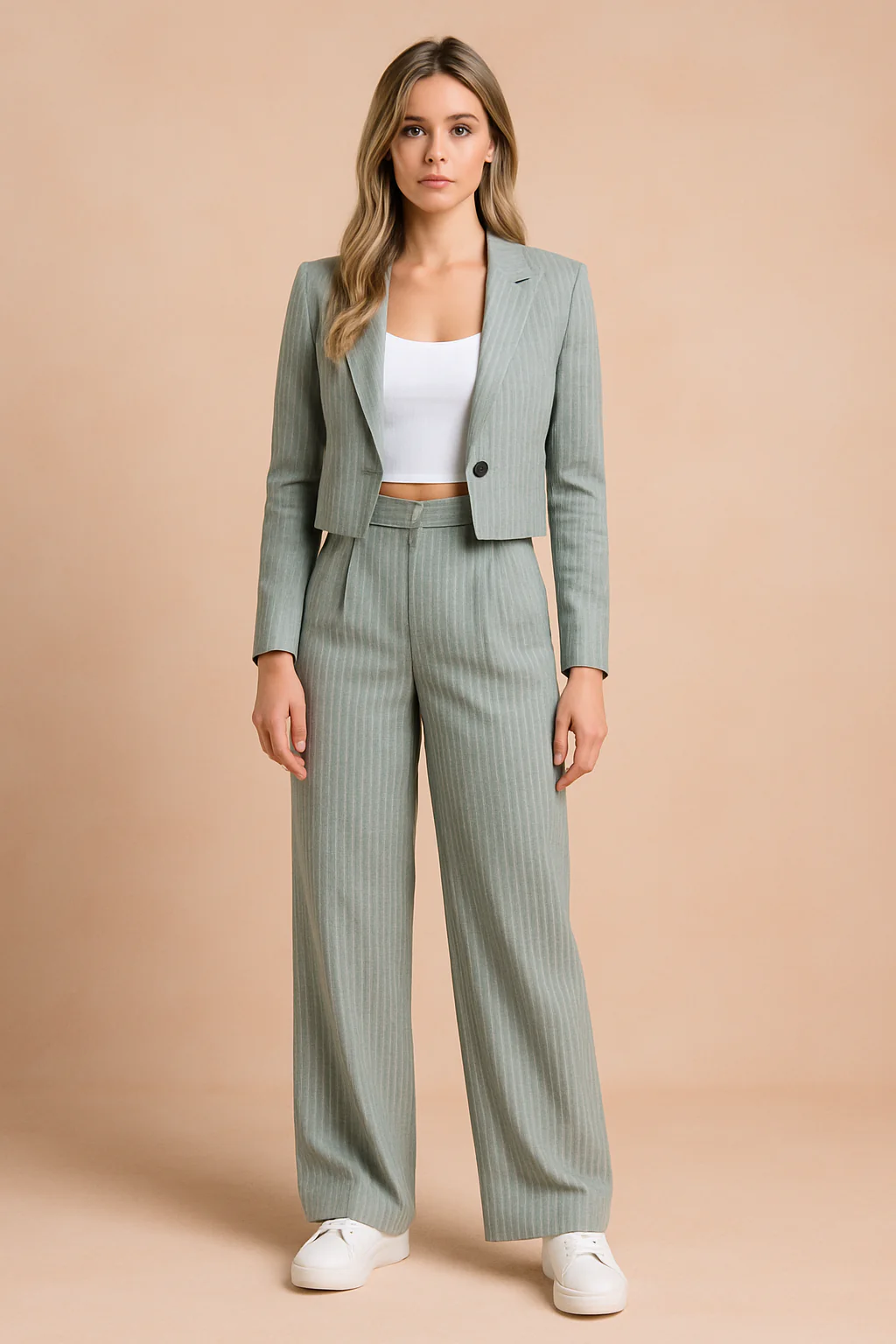 Women's Stylish Two-Piece Suit Comfortable Striped Fabric - Image 3